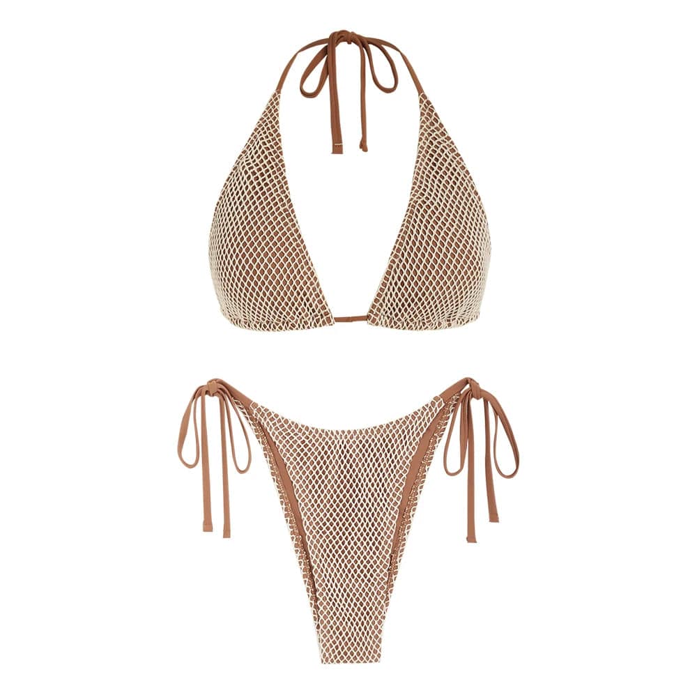 
                  
                    Women's Swimsuit Swimwear Matching Multiway Contrast Fishnet Halter Bandeau Tie Side Tanga Two Piece Bikinis Female Bikinis Set
                  
                