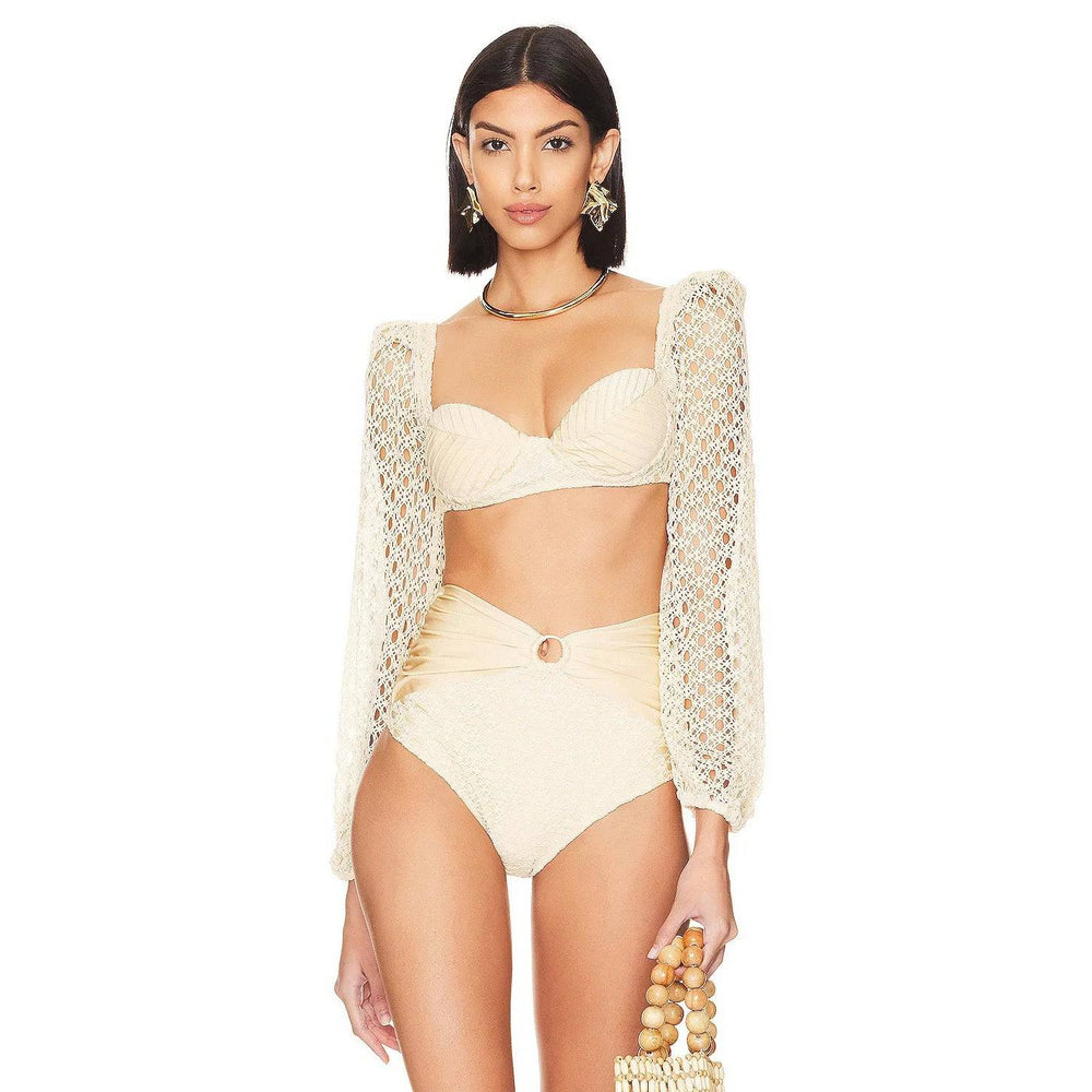 
                  
                    Knit Mesh Crochet Long Sleeve Bikini Sets Cut Out Stretch Swimsuit Cover Up Luxury Swimwear Women's Beach Outfits Beachwear 2024
                  
                