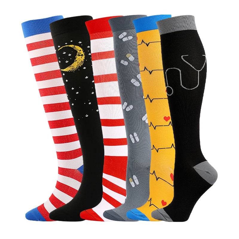 
                  
                    6 Pairs Compression Socks Women's Printed Varicose Veins Nurse Medical Pregnancy Blood Circulation Elastic Socks Sports Running
                  
                