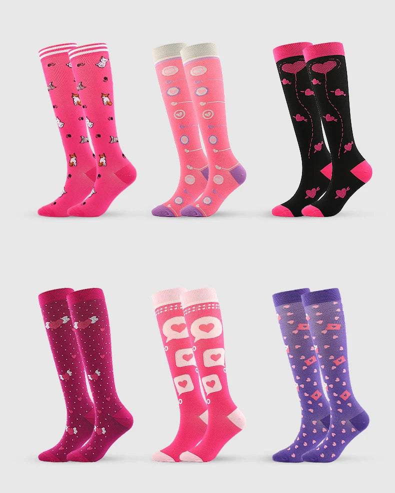 
                  
                    6 Pairs Compression Socks Women's Printed Varicose Veins Nurse Medical Pregnancy Blood Circulation Elastic Socks Sports Running
                  
                