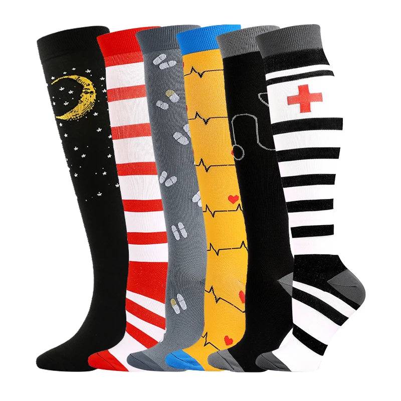 
                  
                    6 Pairs Compression Socks Women's Printed Varicose Veins Nurse Medical Pregnancy Blood Circulation Elastic Socks Sports Running
                  
                