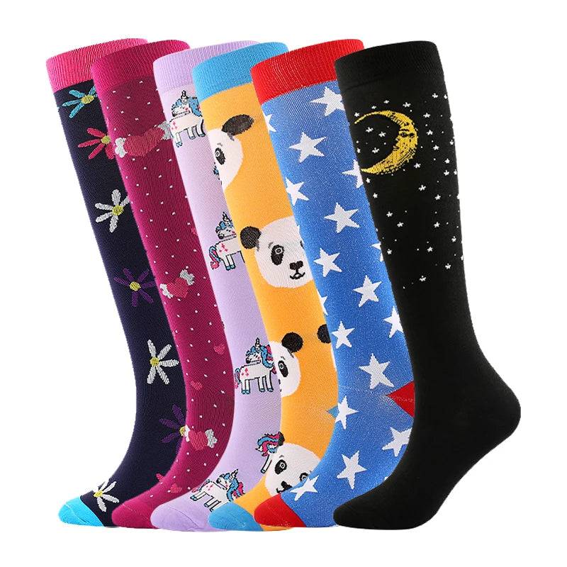 
                  
                    6 Pairs Compression Socks Women's Printed Varicose Veins Nurse Medical Pregnancy Blood Circulation Elastic Socks Sports Running
                  
                