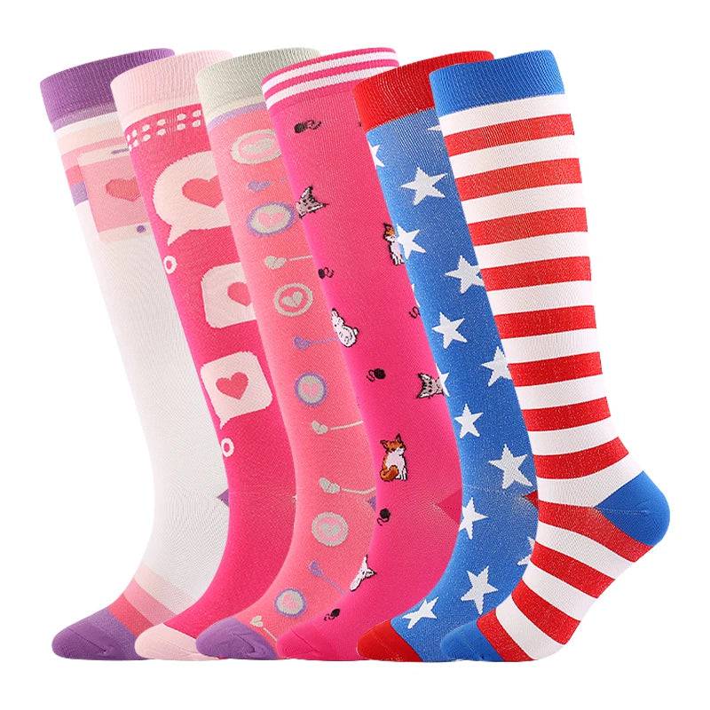 
                  
                    6 Pairs Compression Socks Women's Printed Varicose Veins Nurse Medical Pregnancy Blood Circulation Elastic Socks Sports Running
                  
                