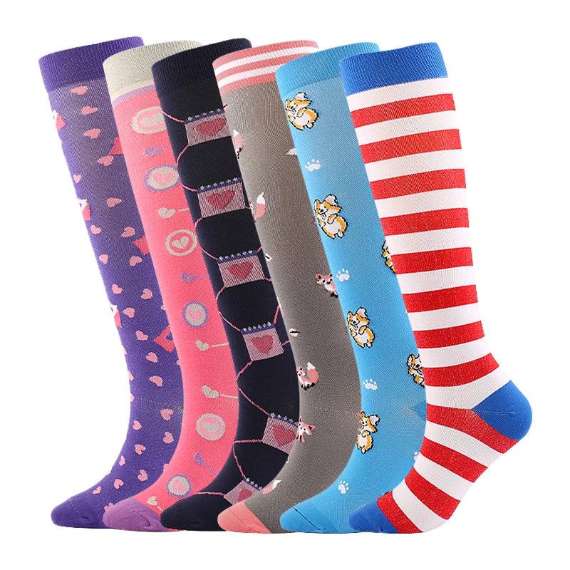 
                  
                    6 Pairs Compression Socks Women's Printed Varicose Veins Nurse Medical Pregnancy Blood Circulation Elastic Socks Sports Running
                  
                