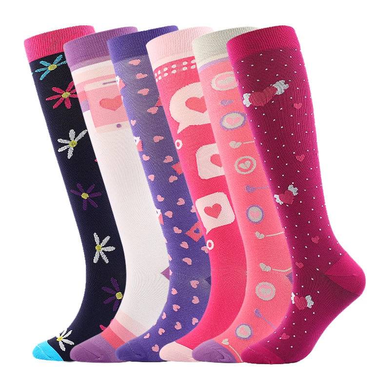 
                  
                    6 Pairs Compression Socks Women's Printed Varicose Veins Nurse Medical Pregnancy Blood Circulation Elastic Socks Sports Running
                  
                