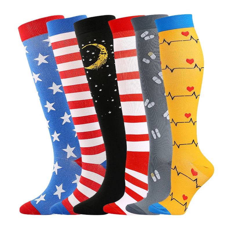 
                  
                    6 Pairs Compression Socks Women's Printed Varicose Veins Nurse Medical Pregnancy Blood Circulation Elastic Socks Sports Running
                  
                