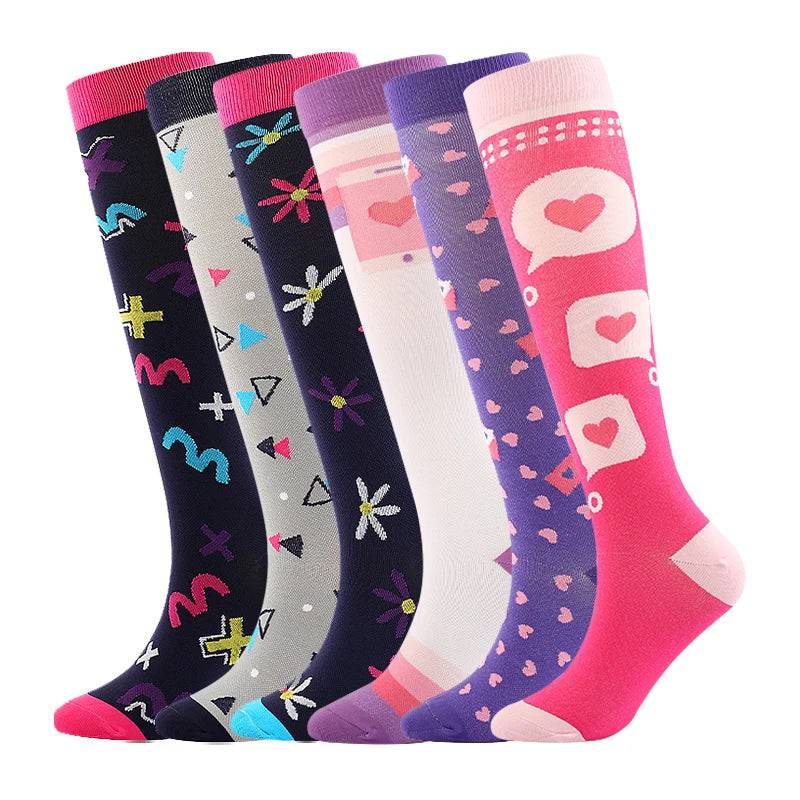 
                  
                    6 Pairs Compression Socks Women's Printed Varicose Veins Nurse Medical Pregnancy Blood Circulation Elastic Socks Sports Running
                  
                