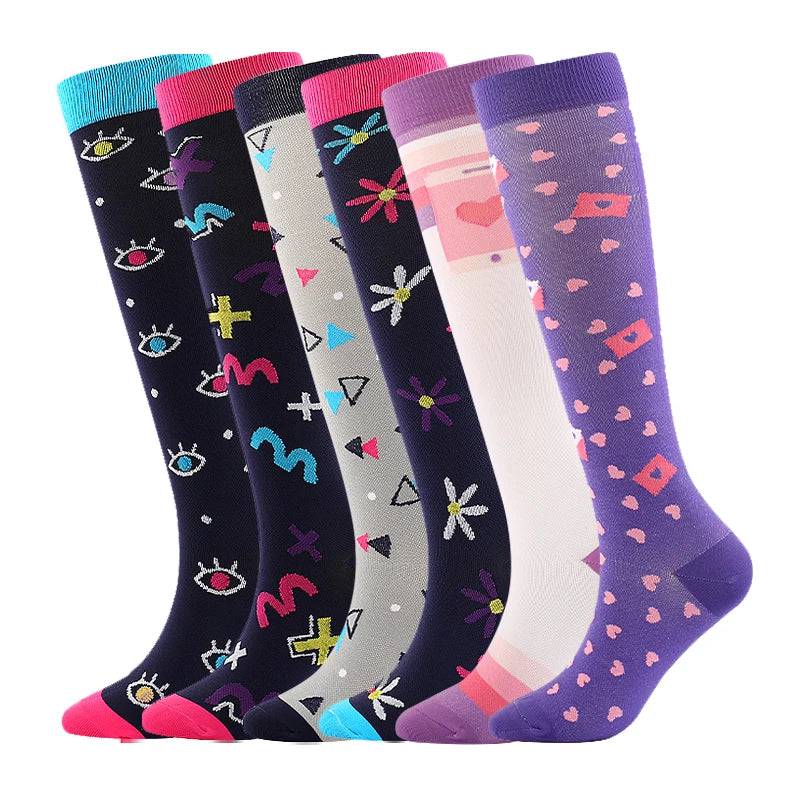 
                  
                    6 Pairs Compression Socks Women's Printed Varicose Veins Nurse Medical Pregnancy Blood Circulation Elastic Socks Sports Running
                  
                