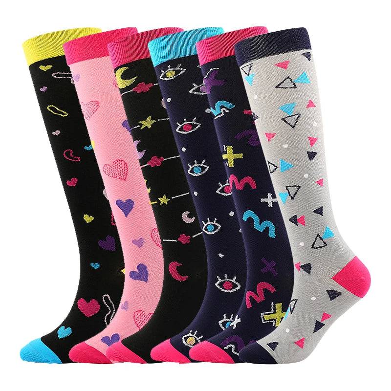 
                  
                    6 Pairs Compression Socks Women's Printed Varicose Veins Nurse Medical Pregnancy Blood Circulation Elastic Socks Sports Running
                  
                