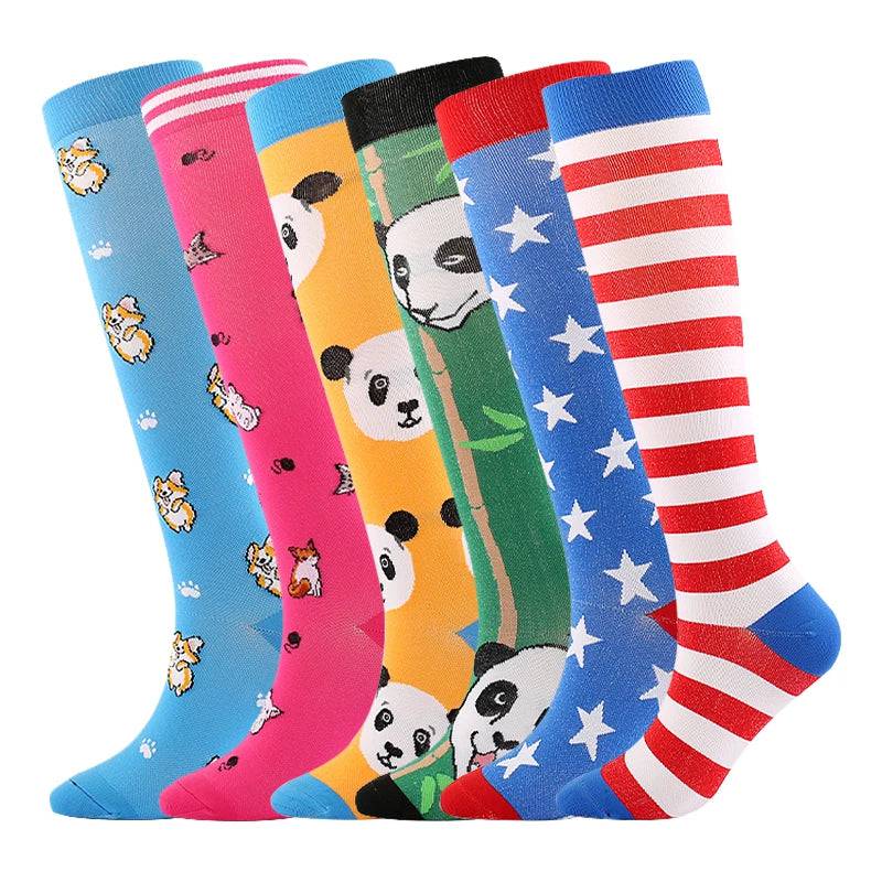 
                  
                    6 Pairs Compression Socks Women's Printed Varicose Veins Nurse Medical Pregnancy Blood Circulation Elastic Socks Sports Running
                  
                