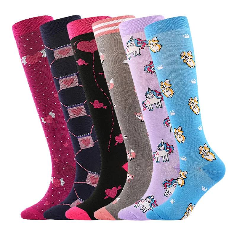 
                  
                    6 Pairs Compression Socks Women's Printed Varicose Veins Nurse Medical Pregnancy Blood Circulation Elastic Socks Sports Running
                  
                