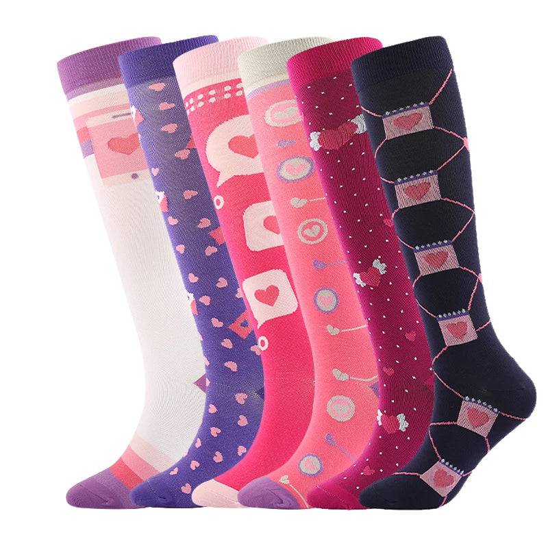 
                  
                    6 Pairs Compression Socks Women's Printed Varicose Veins Nurse Medical Pregnancy Blood Circulation Elastic Socks Sports Running
                  
                