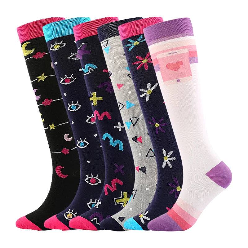 
                  
                    6 Pairs Compression Socks Women's Printed Varicose Veins Nurse Medical Pregnancy Blood Circulation Elastic Socks Sports Running
                  
                