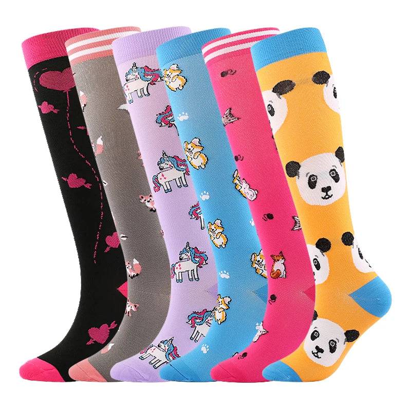 
                  
                    6 Pairs Compression Socks Women's Printed Varicose Veins Nurse Medical Pregnancy Blood Circulation Elastic Socks Sports Running
                  
                