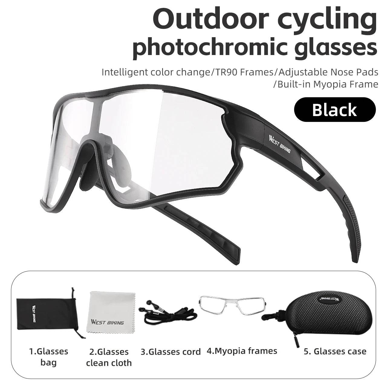 
                  
                    WEST BIKING Photochromic Cycling Glasses Myopia Frame for MTB Road Bike Sunglasses Windproof Riding Sport Goggles
                  
                