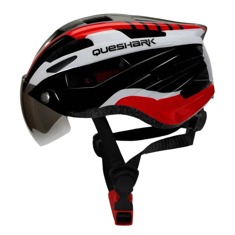 QUESHARK Ultralight Cycling Helmet for Men and Women with LED Taillight Removable Big Size Lens for MTB Road Bike Riding