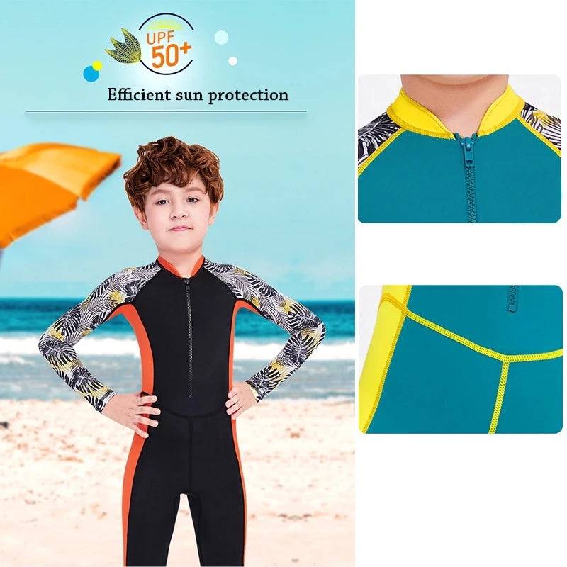 
                  
                    One-Piece Children Swimsuits Kid Swimwear Boys Long Sleeve Sun Protection (including swimming caps)
                  
                