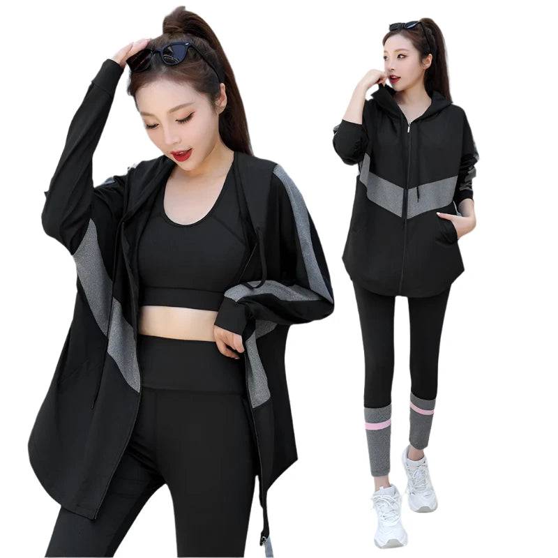 Jacket Sports Bra Leggings 3 Piece Set Women's Tracksuit, Training and Exercise Workout Gym Push Up Yoga Sportswear Suit Fitness