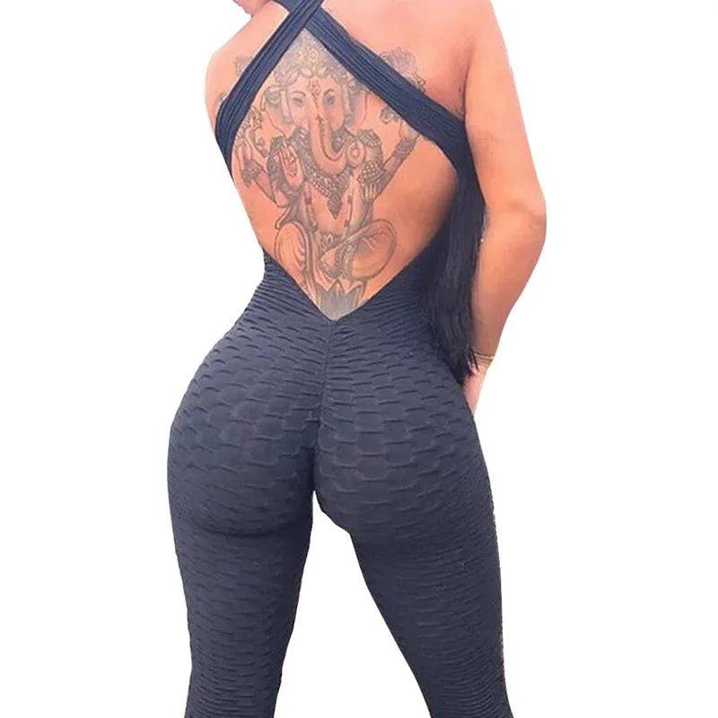 
                  
                    Sexy Backless Jumpsuits Women Solid Fitness Push Up Yoga Suits Elastic Seamless Jacquard Bubble Gym Sportswear Workout Clothes
                  
                