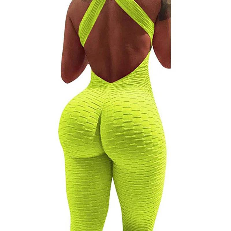 
                  
                    Sexy Backless Jumpsuits Women Solid Fitness Push Up Yoga Suits Elastic Seamless Jacquard Bubble Gym Sportswear Workout Clothes
                  
                