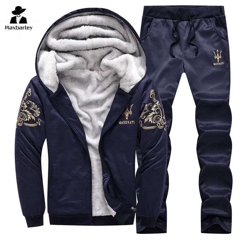 
                  
                    2024 New Winter Thick Men Sports Suit Tracksuit Hooded Sportswear Zipper Cardigan Hooded Woolen Trousers Pants Casual Men Set
                  
                