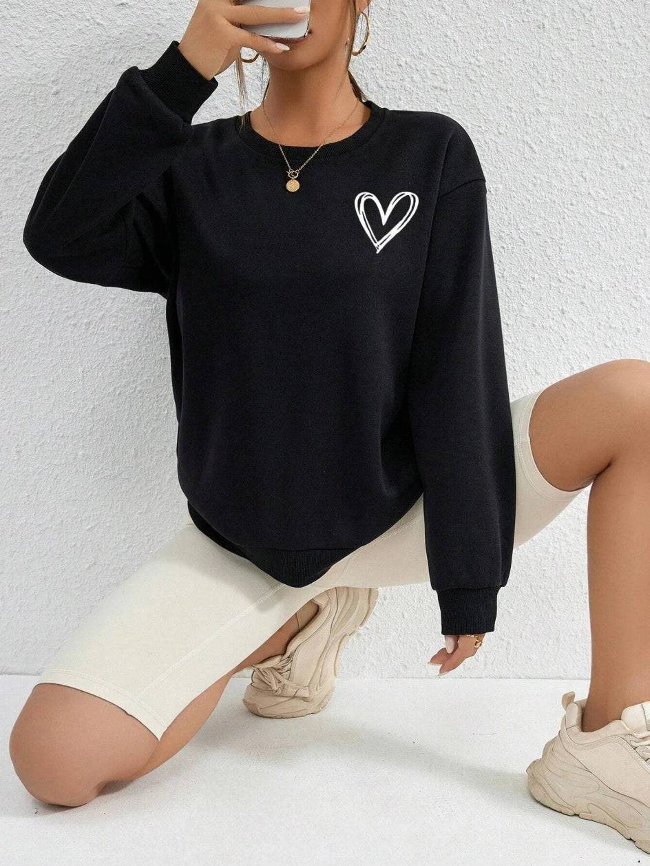 
                  
                    Simple Heart Pattern Printing Sweatshirts For Womens Casual Comfortable Crewneck Hoodies Loose Fleece Warm Sportswear Clothes
                  
                