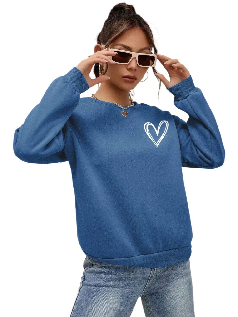 Simple Heart Pattern Printing Sweatshirts For Womens Casual Comfortable Crewneck Hoodies Loose Fleece Warm Sportswear Clothes