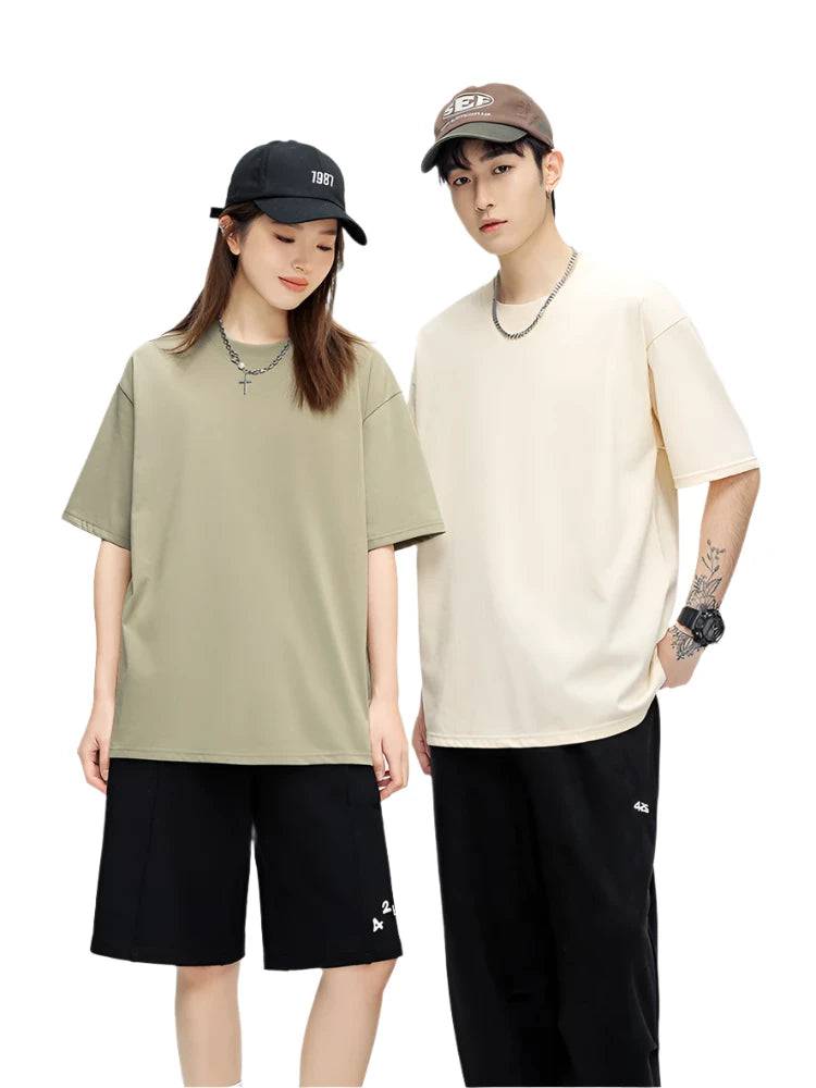 260G Heavy Cotton Summer T Shirt Men Korean Fashion Short Sleeve Loose Basic T-shirts Solid Tops Oversized Tee Unisex