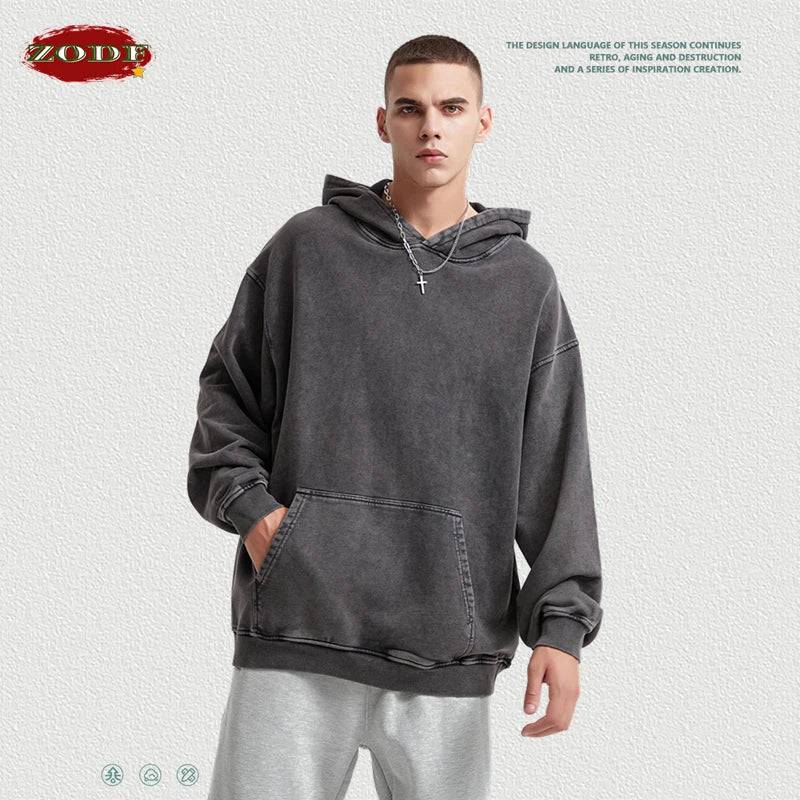 
                  
                    ZODF 2023 Autumn Winter Men 420gsm Hoodies Streetwears High Street Heavy Weight Washed Cotton Sweatshirts Brand Tracksuit HY0307
                  
                