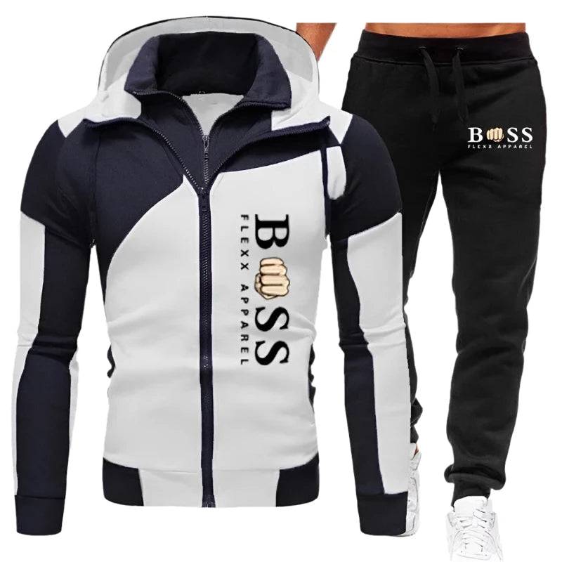 Men's Tracksuit Casual Jogging Suit Outdoor Set Zipper Hoodies + Black Sweatpant 2pcs Spring Fashion New Streetwear S-3XL