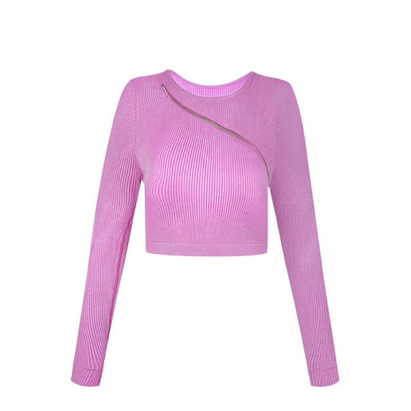 Long Sleeve Seamless Yoga Shirts Sports Top Wash Fabric Fitness Yoga Top Functional Zip Women Gym For Workout Running T-shirts