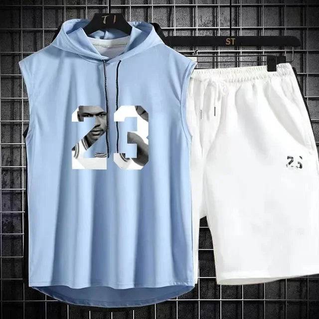 
                  
                    New Summer Men's Two Piece Set CasualT-Shirt and Shorts Set Mens Sports Suit Fashion Short Sleeve Tracksuit Hooded T-shirt
                  
                