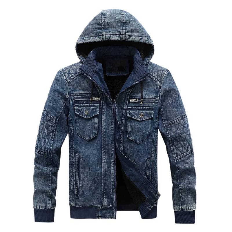 DIMUSI Men’s Denim Jacket Trendy Fashion Male Denim Jean Hoodies Casual Male Fleece Warm Windbreaker Cowboy Coats Mens Clothing