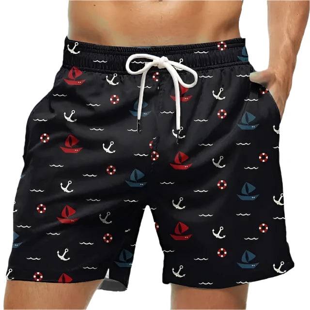 Men's Board Shorts Swim Shorts Swim Trunks Drawstring Elastic Quick Dry Short Beach Hawaiian Casual Black White Micro-elastic