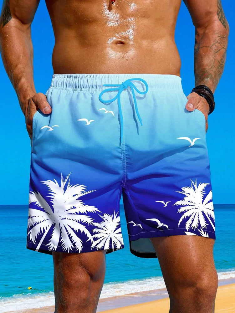 
                  
                    Summer Vacation Men's Palm Tree Print Drawstring Waist Board Shorts Fashion Swim Trunks 3D Print Breathable Short Streetwear
                  
                