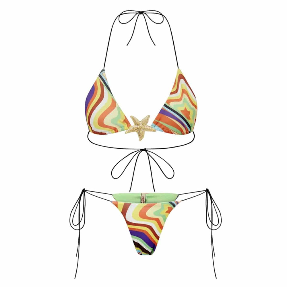 
                  
                    Color Printed Micro Bikini 2024 Trend Sexy Swimsuit Women's Low Waist Strap Triangle Cup Beachwear Neck Party Swim Wear Dress
                  
                