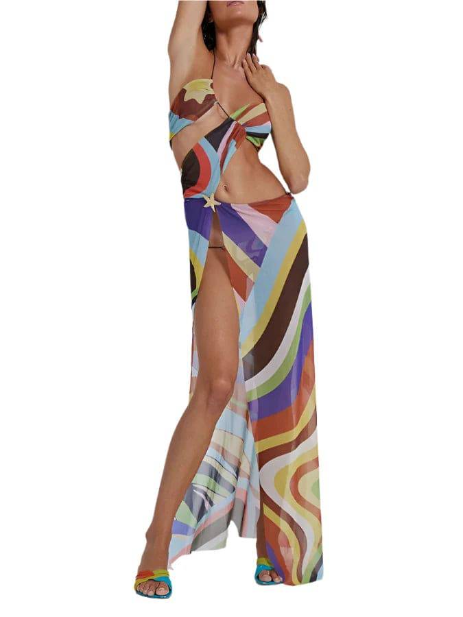 Color Printed Micro Bikini 2024 Trend Sexy Swimsuit Women's Low Waist Strap Triangle Cup Beachwear Neck Party Swim Wear Dress