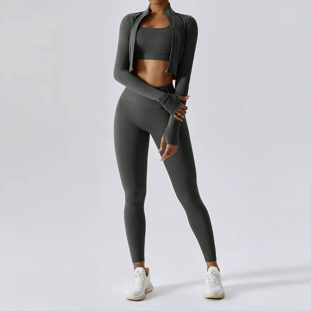 
                  
                    3PCS Yoga Set Women Workout Sets Sportswear Gym Clothing Fitness zipper Long Sleeve High Waist Leggings Sports Suits Yoga Suit
                  
                