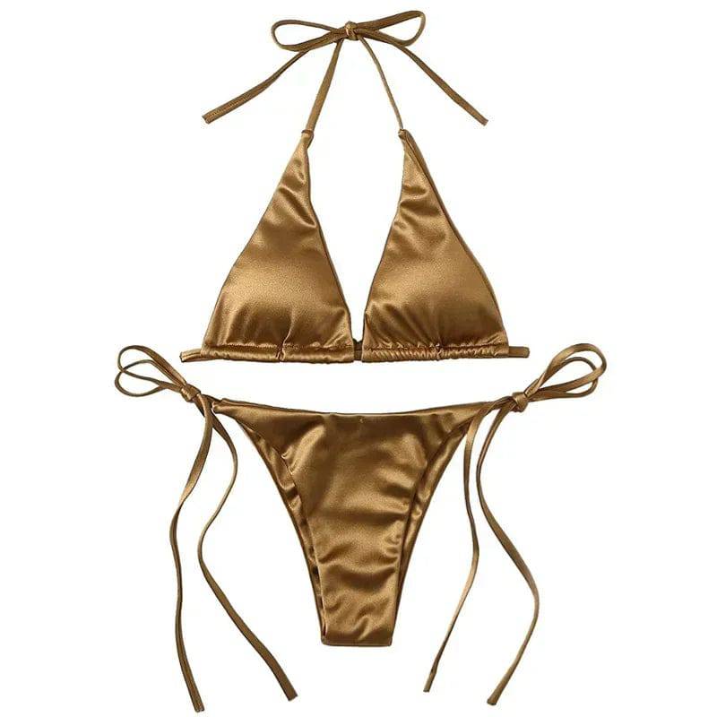 Swimwear Thong Bikini Set Sexy New Gold Swimsuits Woman Sexy Bathing Suits Bikinis Triangle Bandage Female Beachwear