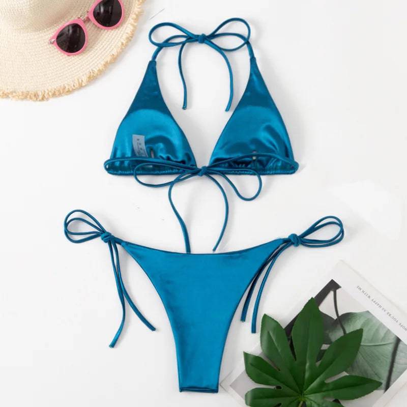 
                  
                    Swimwear Thong Bikini Set Sexy New Gold Swimsuits Woman Sexy Bathing Suits Bikinis Triangle Bandage Female Beachwear
                  
                