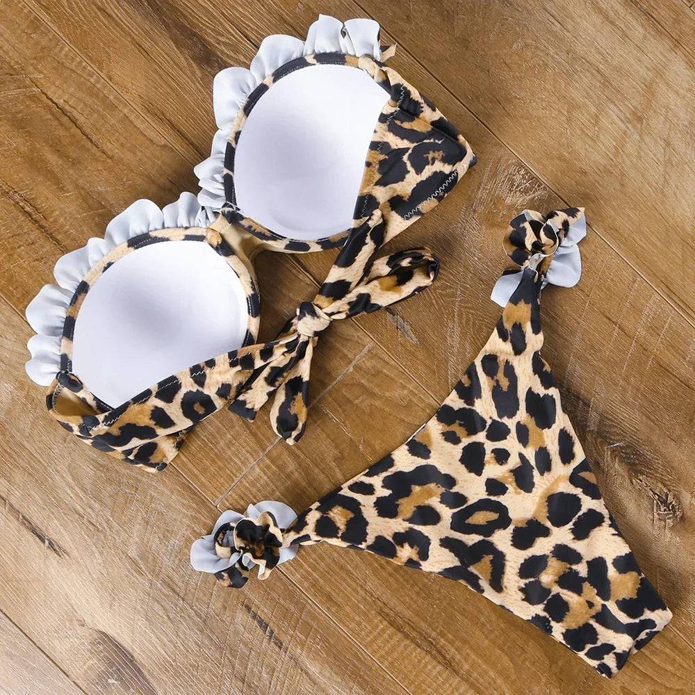 
                  
                    Sexy Women Bikini Swimsuit Push-up Bra Bikini Set Two Piece Swim Suit Swimwear Low-waisted Beachwear Leopard Bathing
                  
                