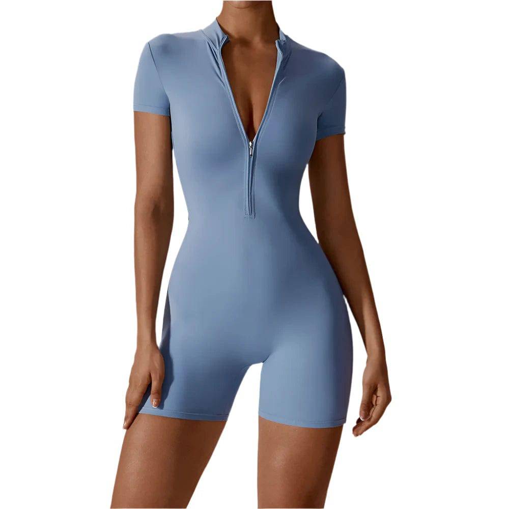 Yoga Jumpsuit Summer Short Sleeve Zipper Sports Wear Gym Fitness Sports Bodysuits Women Dance Running Workout Clothes Yoga Suit