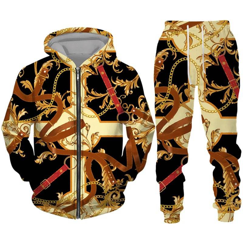 
                  
                    Luxury Golden Pattern 3D Print Men's Zipper Tracksuit Set Casual Hoodie+Pants 2pcs Sets Oversized Sweatshirt Fashion Men Clothes
                  
                