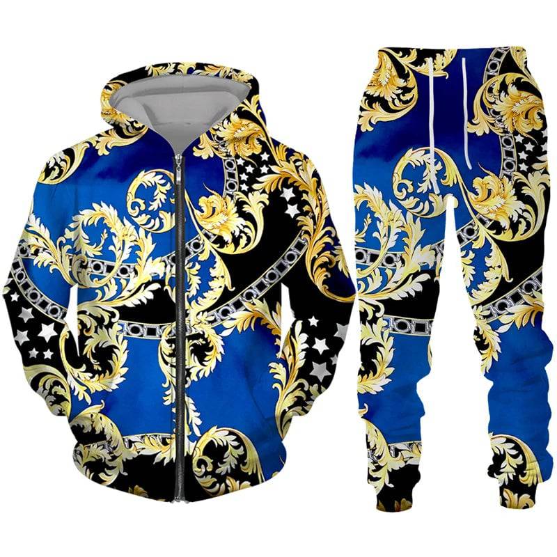 
                  
                    Luxury Golden Pattern 3D Print Men's Zipper Tracksuit Set Casual Hoodie+Pants 2pcs Sets Oversized Sweatshirt Fashion Men Clothes
                  
                