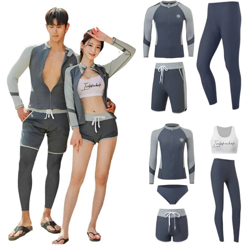 Rash Guards Couples 2024 Patchwork Long Sleeve Multi Pieces Swimsuit Swimwear Bathing Suits Surfing Long Pant Women Men Boy Girl