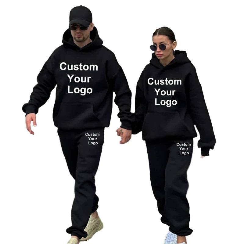 Custom Your Logo Hoodies Pants 2Pcs/Sets Sweatshirt Sweatpants Male Gyms Fitness Tops Trousers Joggers Sportswear Tracksuits