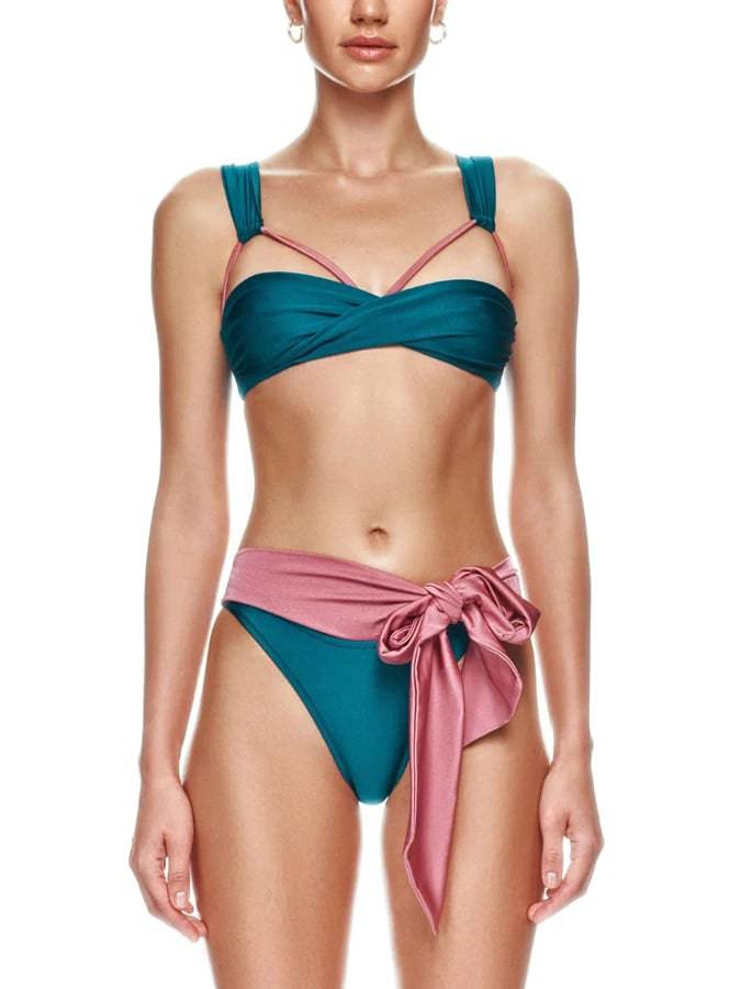 
                  
                    Female Retro Bikini Sexy Blue Pink Color Block Swimsuit Holiday Beachwear Two Pieces Cover Up Summer Surf Wear
                  
                