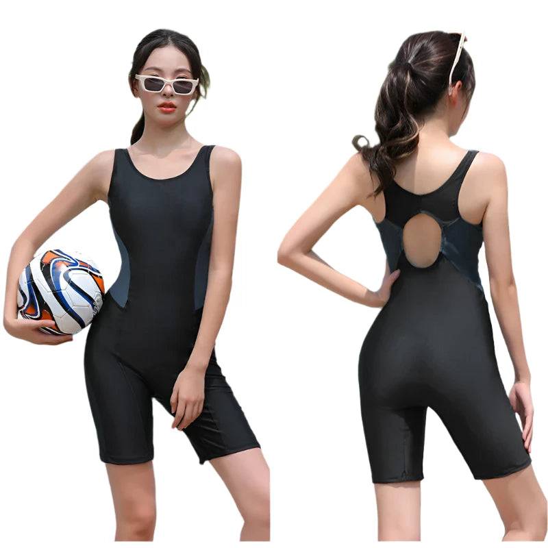 Women Quick Dry Swimsuit One Piece Swimwear Female Water Sports Sleeveless Knee-length Sun-protection Beach Surf Swimming Suit