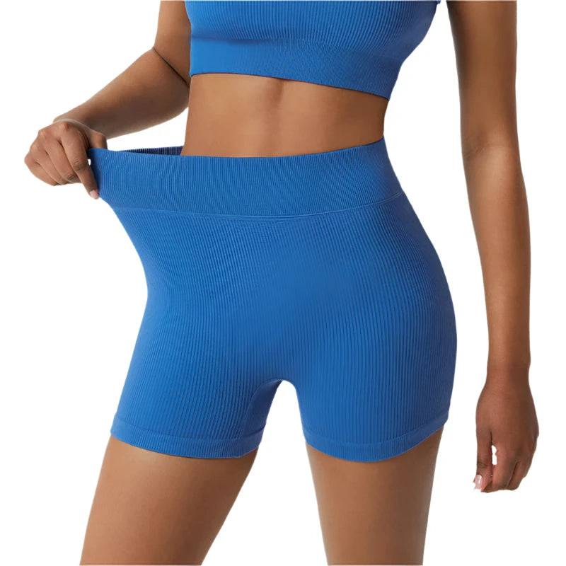 Seamless Sports Shorts For Women New Ribbed Biker Shorts Fitness High Waist Push Up Gym Shorts Mid Thigh Length