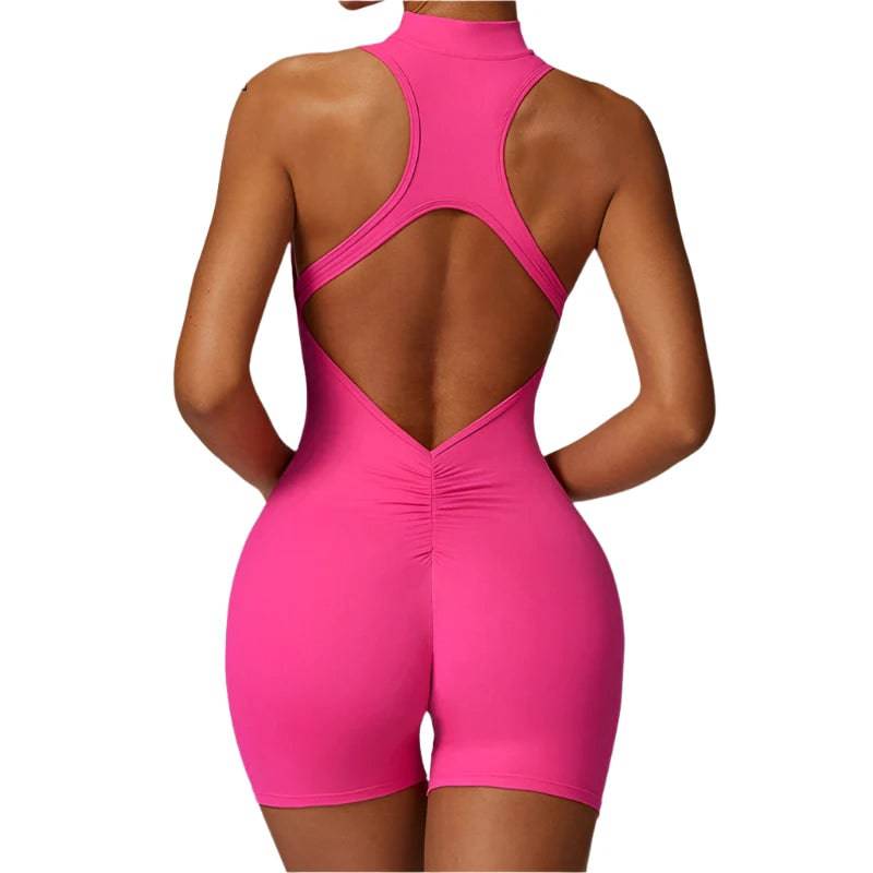 New V Back Scrunch Sports Jumpsuit Women Gym Rompers Sleeveless Sportswear Bodysuits Women Zipper One-Piece Suit Yoga Clothing